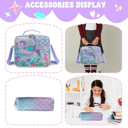 Meetbelify Backpacks for Girls School Backpacks with Lunch Box Pencil Case for Elementary Students Ages 8-10 - color: Purple 01