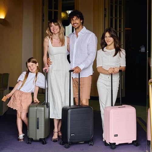 MiaMily Ride-On Carry-On Luggage with Built-In Seat for Adults & Kids, Front Opening Hard Shell Suitcase, TSA Lock, 360° Spinner Wheels, Waterproof Pockets, Lightweight 43L Carry-On, Midnight Black - color: Midnight Black