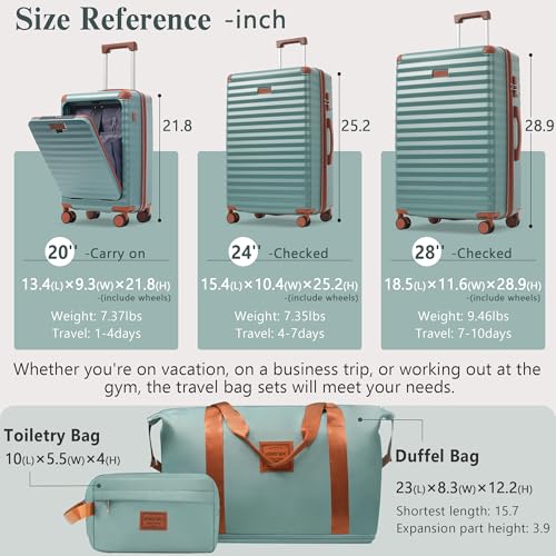 Merax Luggage Sets 3 Piece Top Open,Hardside Lightweight Carry on Suitcase - color: Blue Green-1, style: Luggage Set With Top Open 20