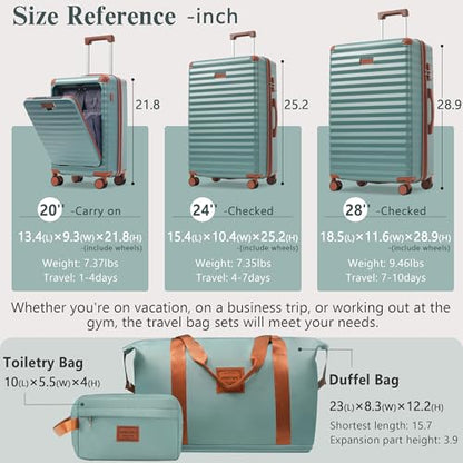 Merax Luggage Sets 3 Piece Top Open,Hardside Lightweight Carry on Suitcase - color: Blue Green-1, style: Luggage Set With Top Open 20