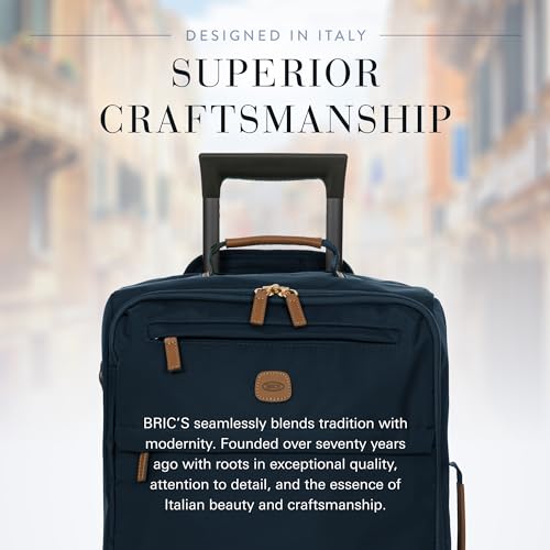 Bric's X-Travel 21” Carry-On Spinner – Airline Approved Luxury Softside Luggage with 360° Wheels, Recycled Water-Resistant Fabric, Interior Pockets, and Leather Details – Navy - color: Navy, size: Carry-On