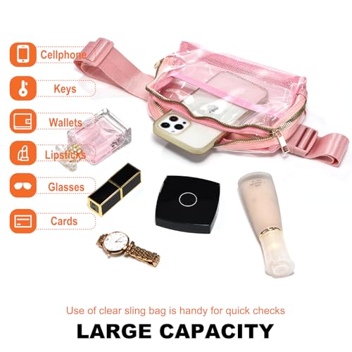 PREDAY Clear Fanny Pack Women Small Transparent Stadium Approved Belt Bag - color: Pink