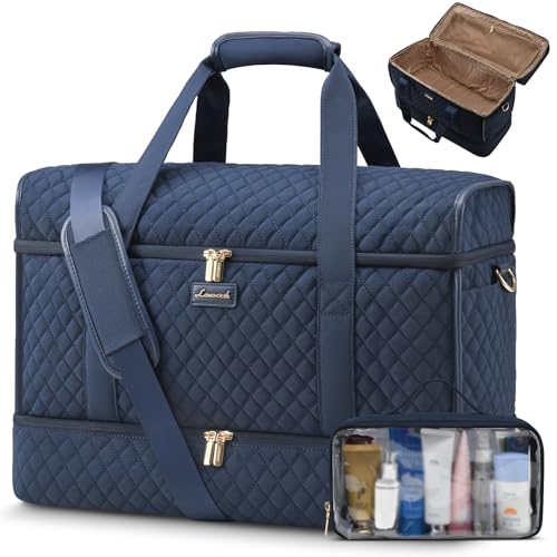 LOVEVOOK Travel Duffle Bag, Carry On Weekender Overnight Bag Hospital Bag with Toiletry & Wet Pocket, 3pc Set - color: Navy Blue, size: X-Large With Shoe Compartment-60L