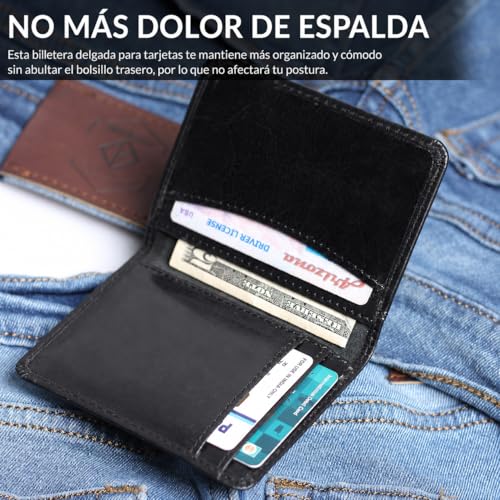 FOXHACKLE Full Grain Leather Credit Card Holder for Men and Women, Slim Bifold RFID Blocking Wallet, Thin Front Pocket Minimalist Wallet, Small Card Case. - color: Black