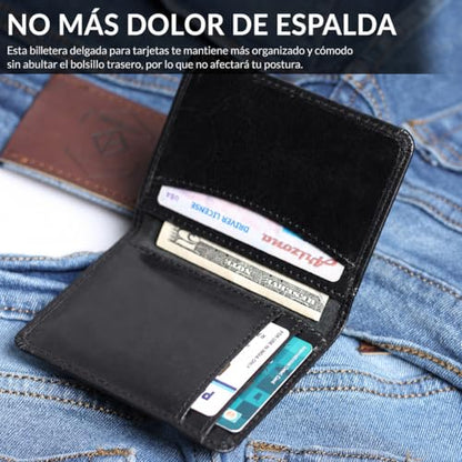 FOXHACKLE Full Grain Leather Credit Card Holder for Men and Women, Slim Bifold RFID Blocking Wallet, Thin Front Pocket Minimalist Wallet, Small Card Case. - color: Black