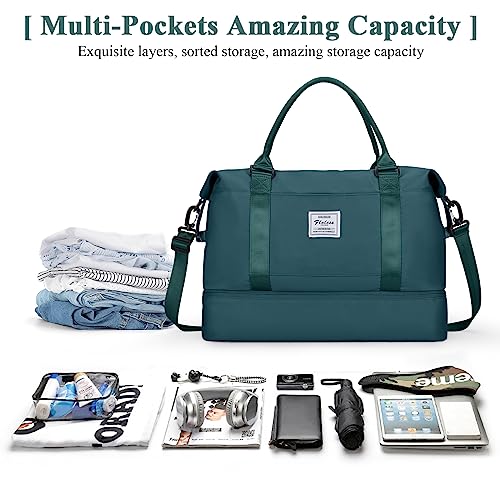 Travel Duffel Bag with Shoes Compartment, Weekender Bags for Women - color: A-Peacock Blue, size: Medium