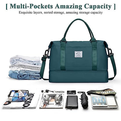 Travel Duffel Bag with Shoes Compartment, Weekender Bags for Women - color: A-Peacock Blue, size: Medium
