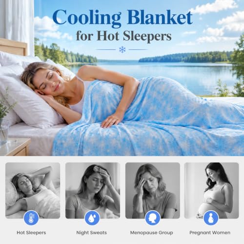 OIGAE Cooling Blanket 50'' x 70'' for Hot Sleepers, Night Sweats, Menopause - color: 1 - Blue Snowflake, size: Throw 50'' x 70''