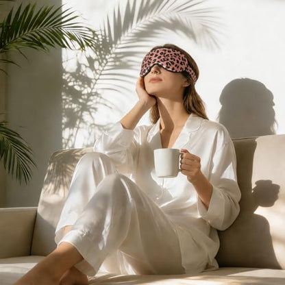 ZIMASILK Adjustable 100% 22 Momme Mulberry Silk Sleep Mask - color: Leopard - Black Pink