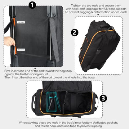 31” 95L Expandable to 125L Foldable Wheeled Duffle Bag, Black Orange - color: Black Orange