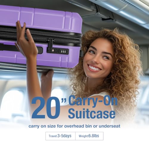 Carry On Luggage 22x14x9 Airline Approved,Hardside Suitcase,20 In,Lt Purple - color: Lt Purple