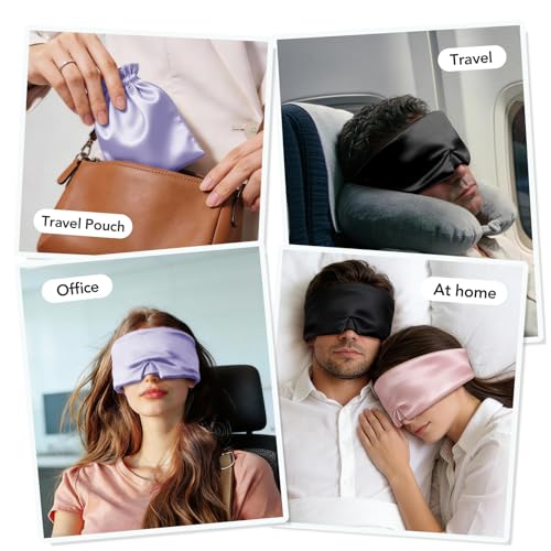 LitBear Silk Sleep Mask for Side Sleeper, Travel, Airplane, Office, Purple - color: Purple