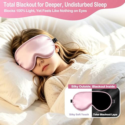 Kids Sleep Mask Eye Cover, Silk Sleeping Mask for Kids Ages 5-15 - color: Pink