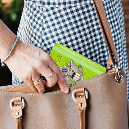 TOURSUIT RFID Blocking Passport Holder, Leather Travel Wallet, Green - color: Green