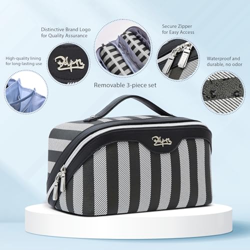 BOYATU Travel Makeup Bag for Women: 3 Pcs Set Striped Make up Bag,Black - color: A-4-Black