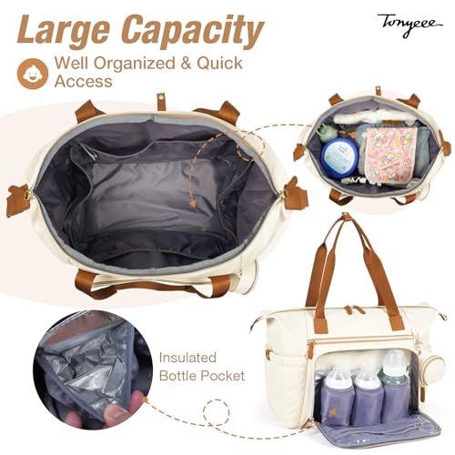 Diaper Bag Tote, Large Baby Hospital Bag for Labor Delivery Mom - color: Beige