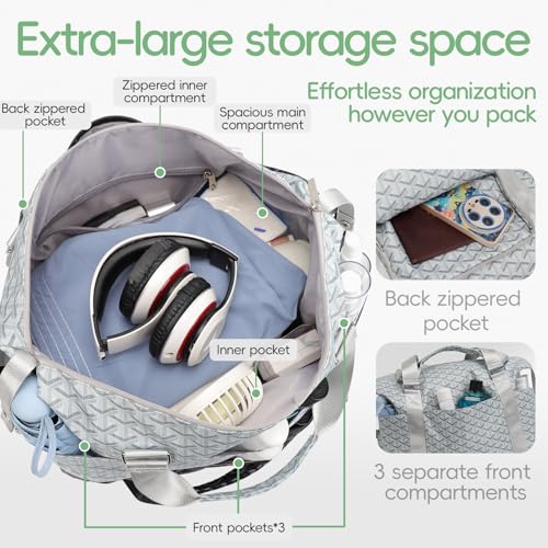 TINYAT Foldable Travel Duffle Bag - Expandable Personal Item Travel Bag,32L - color: Geometry grey