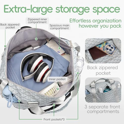 TINYAT Foldable Travel Duffle Bag - Expandable Personal Item Travel Bag,32L - color: Geometry grey