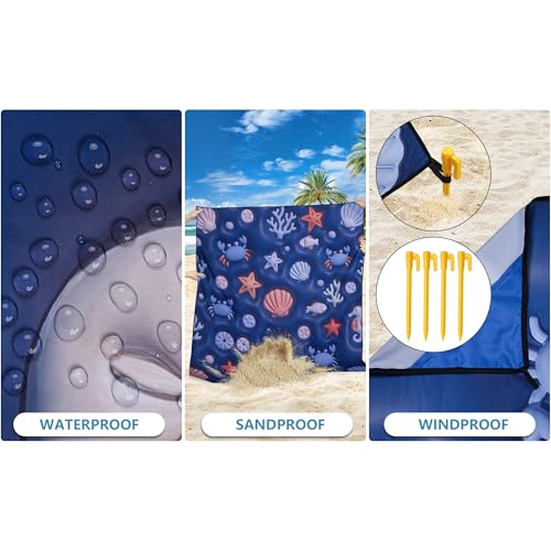 WIWIGO Beach Blanket Mat Waterproof Sandproof for 2-8 Adults Quick Drying - color: 3d - Ocean Deep Blue, size: 79" X 83"（1-4person）