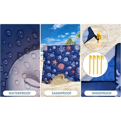 WIWIGO Beach Blanket Mat Waterproof Sandproof for 2-8 Adults Quick Drying - color: 3d - Ocean Deep Blue, size: 79" X 83"（1-4person）