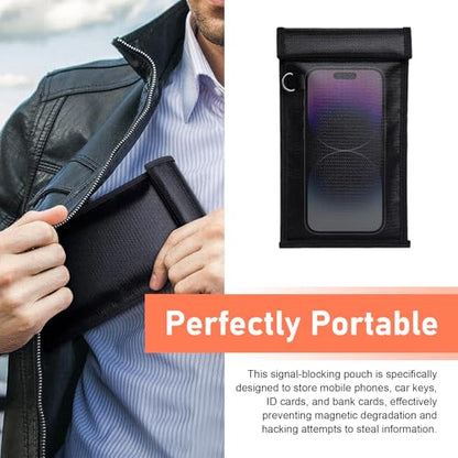 2 PCS Car Faraday Bags, RFID Signal Blocking Pouch for Phone & Car Key, Fire and Water Proof Anti-theft Shielding Bag with Hook & Loop, Portable Privacy Protection Accessory (Black)