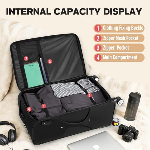 VJI 32" Softside Expandable Checked Luggage with Spinner Wheels, Black - size: 32 Inch