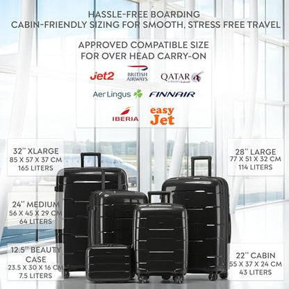 5-Piece Luggage Set Expandable Hardside Polypropylene Suitcase Set with TSA Locks & 8 Silent Spinner Wheels Lightweight Nested Suitcases Travel Set American Airline-Approved Carry-On - Black - color: Black, size: 5-Piece Set
