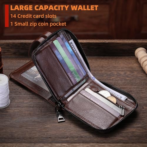 BULLCAPTAIN Genuine Leather Men's Wallet with Zipper T23 (Coffee) - color: Coffee