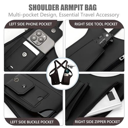 Concealed Anti-Theft Leather Double Shoulder Underarm Armpit Shoulder Bag - color: Black
