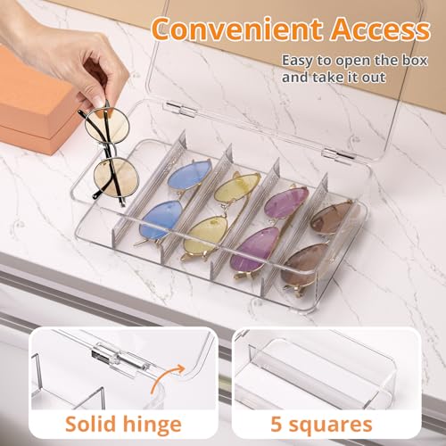 Sunglasses Organizer, Acrylic Clear Plastic Stackable Sunglasses Case with 5 Compartments,Glasses Organizer - size: 2 pack
