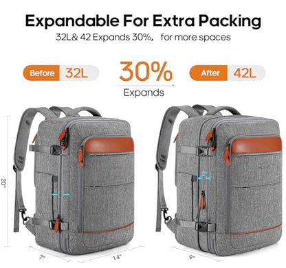 Bagsure Travel Carry On Backpack,42L Flight Approved,Expandable Backpack - color: Grey-brown (Backpack With 4 Packing Cubes)