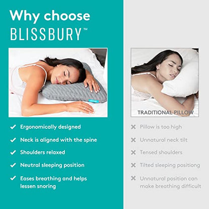 BLISSBURY Cooling Stomach Sleeper Pillow, Low Loft Memory Foam, 3.3 Inch - color: Cooling (White), size: 3.3"H (Queen)