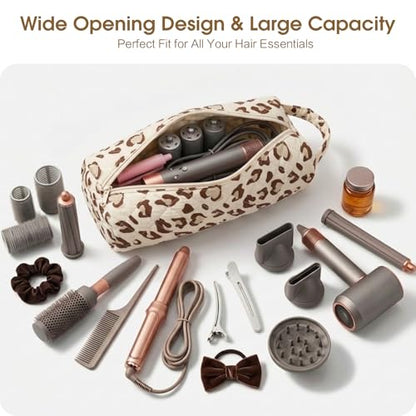 Quilted Hair Tools Travel Bag Compatible with Dyson Airwrap Shark FlexStyle - color: Leopard