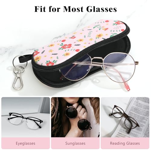 MoKo Sunglasses Soft Case Ultra Light Neoprene Zipper Eyeglass Case for Men Women - color: Pink Flowers