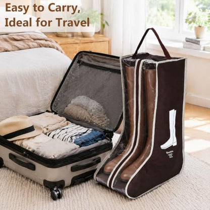 2 Pcs Tall Boot Bags for Cowboy Boots Portable & Waterproof (Brown)