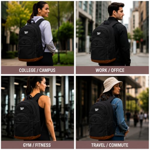 Reebok Travel Backpack Water Resistant Everyday Bag with Laptop Sleeve - color: Harber Black