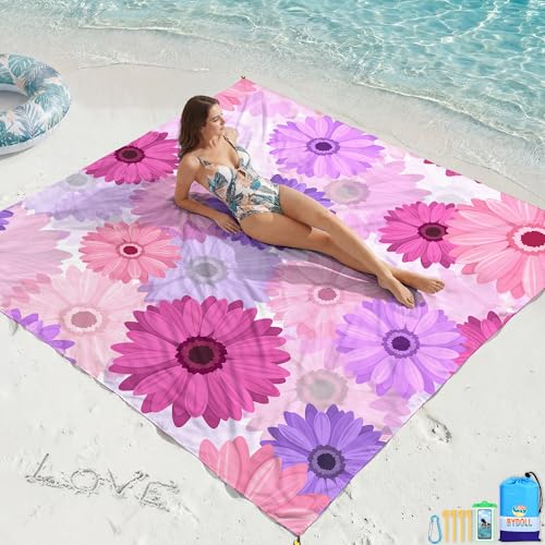 Beach Blanket Waterproof Sandproof 78''X81''/78''X110'' Large Beach Towel - color: Daisy, size: 78''X110"