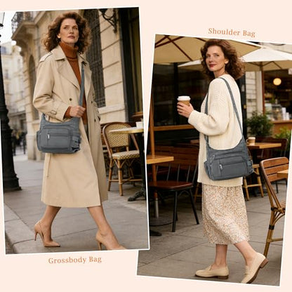 VOLGANIK ROCK RFID Anti Thief Crossbody Bag for Women Waterproof Shoulder Bag Messenger Bag Casual Nylon Purse Handbag - color: Gray