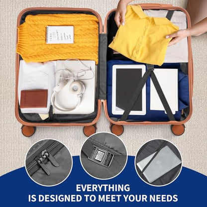 Karl home 28in Checked Luggage, Large Suitcase with Wheels, Blue & Brown - color: Navy Blue & Brown, size: 28 Inch