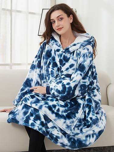 KFUBUO Wearable Blanket Hoodie for Adults With Pocket Navy Tie Dye - color: Navy Tie Dye, size: Adult