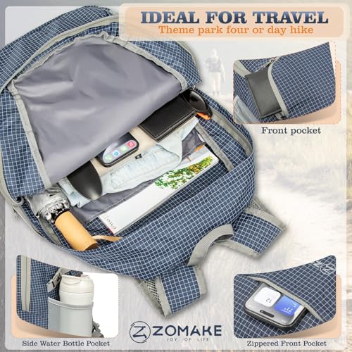 ZOMAKE Lightweight Packable Backpack 30L, Foldable Travel Hiking Daypack - color: B-plaid Royal Blue, size: 30L