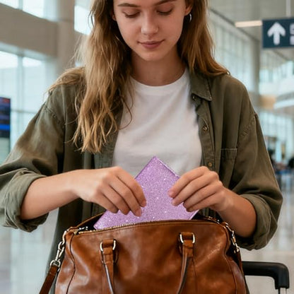 Passport Holder Cover, ACdream Protective Premium Leather RFID Blocking Wallet Travel Case for Passport/Credit Card/Air Ticket, - color: Glitter purple