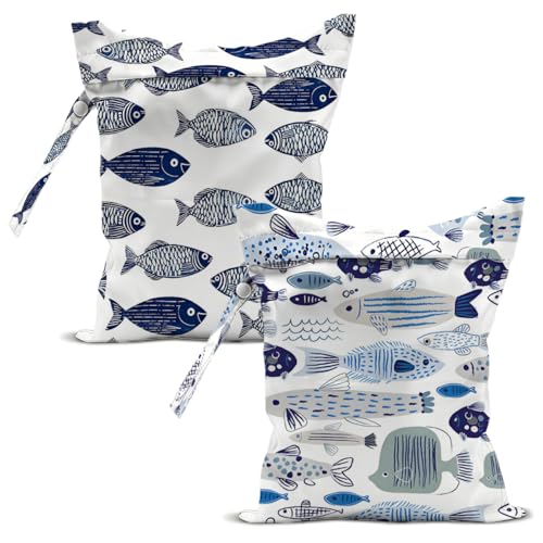 2 Pcs Cute Fish Wet Bags Reusable Waterproof Zipper Pouch Beach Gift - color: Multicolor 0137
