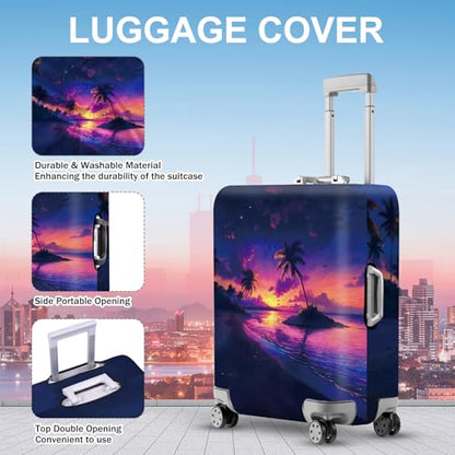 ANNA QUEEN Tropical Sunset Luggage Cover, Vibrant Palm Tree & Sunset Design, Stretchable, Washable Travel Sleeve for 24-26 Inch Suitcases - color: #1, size: M(fits 24-26Inch suitcase)