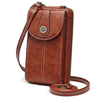 S-ZONE Women RFID Blocking Crossbody Cell Phone Purse PU Leather Wallet - color: Brown