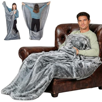 Original Patented Foot Pocket Blanket, Fleece Lightweight (Grey, Giant) - color: Silver Grey, size: Oversized