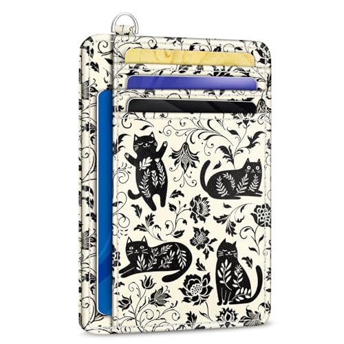 Yonlevres Cat Credit Card Holder Small Wallet Women RFID Blocking Slim Cute - color: Cat Floral