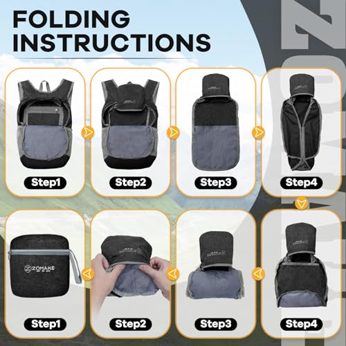 ZOMAKE 10L Ultra Lightweight Packable Backpack, Small Daypack Light Foldable Backpacks Water Resistant Day Bag for Hiking(Black) - color: Black A1, size: 10L