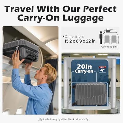 Coolife Lightweight Luggage with TSA Lock,Carry On Gray - color: Gray, size: Small(20in)