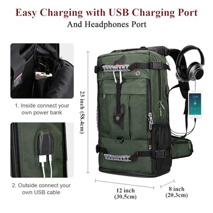 WITZMAN Travel Backpack for Men Duffle Luggage Bag with USB Charging Port - color: Army Green